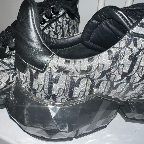Jimmy Choo Women's Leather 'Diamond' Monogram Sneakers Silver Black - Picture 12 of 16